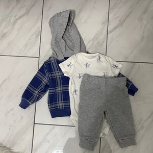 Never Worn Carter's Blue and Gray Plaid 3 piece Set